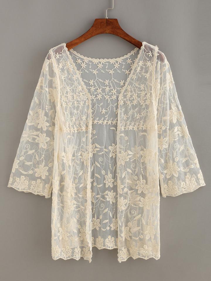 Romwe Open-front Floral Lace Cardigan