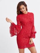 Romwe Tiered Bell Sleeve Fitted Lace Dress