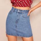 Romwe Stitch Detail High Waist Denim Skirt