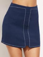 Romwe Blue Zip Bodycon Skirt With Stitch Detail