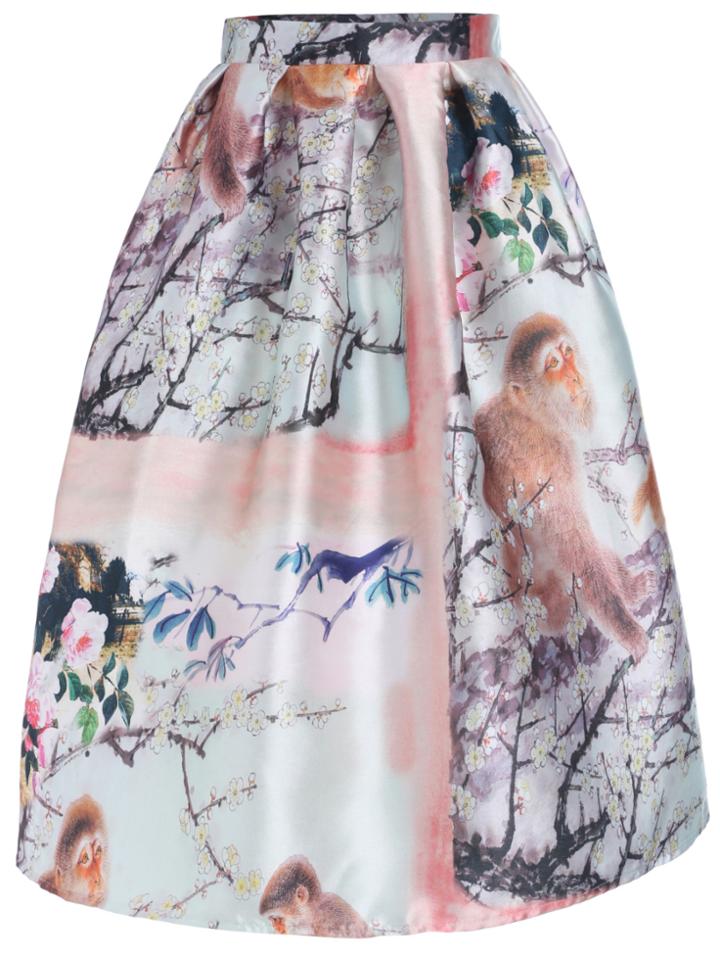 Romwe Flower Monkey Print Flare Skirt