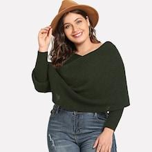 Romwe Plus Crisscross Poncho Sweater