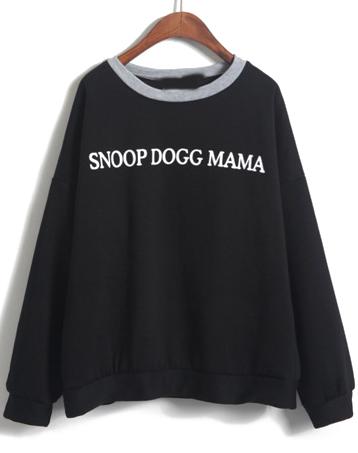 Romwe Snoop Dogg Mama Print Loose Black Sweatshirt