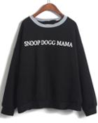 Romwe Snoop Dogg Mama Print Loose Black Sweatshirt