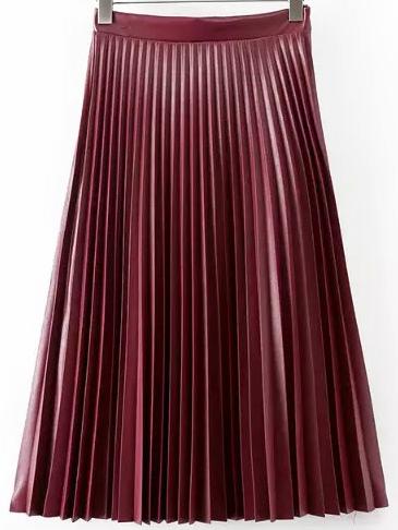 Romwe High Waist Pleated Burgundy Skirt
