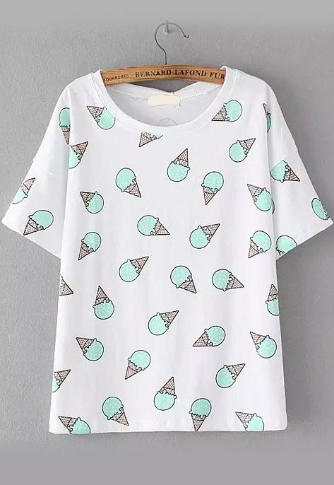 Romwe Ice Cream Print Green T-shirt