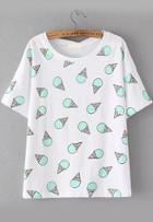Romwe Ice Cream Print Green T-shirt