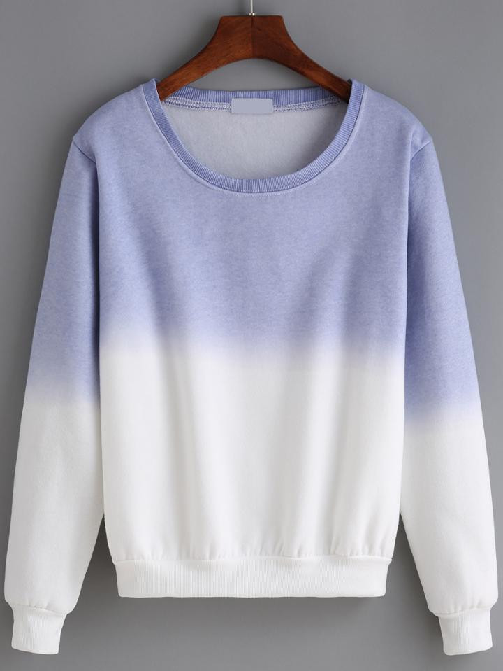 Romwe Round Neck Ombre Sweatshirt
