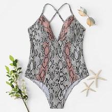 Romwe Random Snake Print Criss Cross One Piece Swim