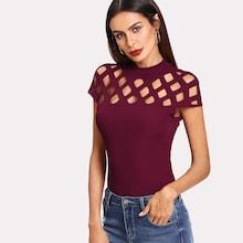 Romwe Cage Yoke Solid Tee