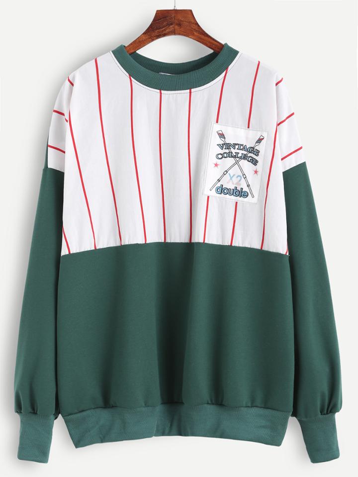 Romwe Color Block Vertical Striped Sweatshirt