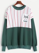 Romwe Color Block Vertical Striped Sweatshirt