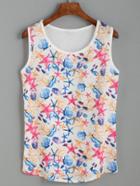 Romwe White Seashell And Starfish Print Tank Top