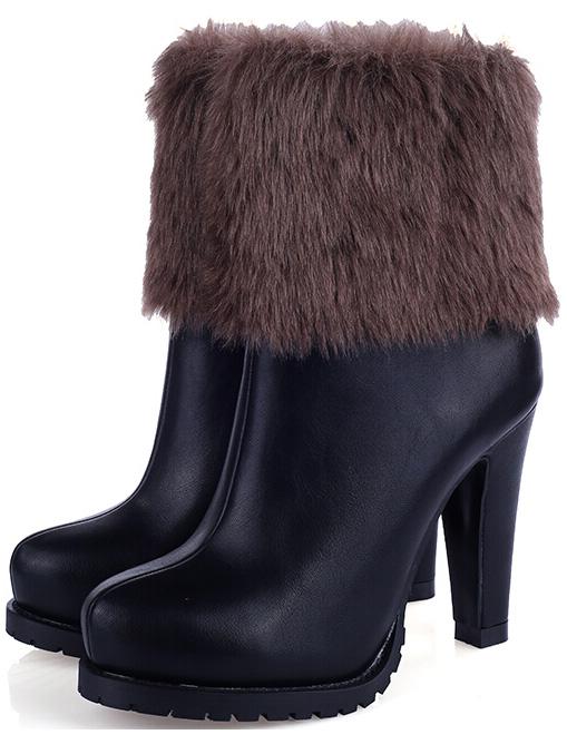Romwe Black Platform Side Zipper Faux Rugged High Heeled Boots