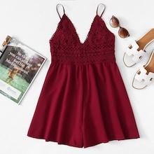 Romwe Contrast Lace Knot Back Cami Romper