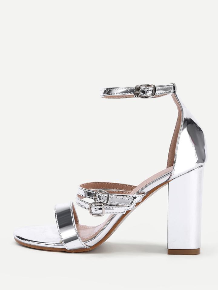 Romwe Double Buckle Metallic High Heeled Sandals