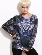 Romwe Dark Grey Printed Halloween Sweatshirt