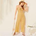 Romwe Striped Lace-up Wide Leg Jumpsuit