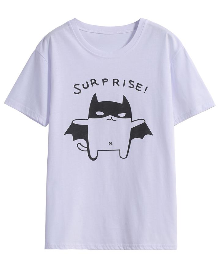 Romwe Batman Print Loose T-shirt