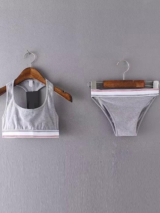 Romwe Grey Contrast Trims Crop Tank Top With Brief