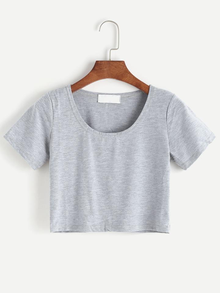 Romwe Grey Casual Crop T-shirt