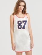 Romwe Ivory Embroidered Silky Basketball Tank Dress
