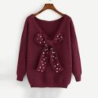 Romwe Plus Pearl Beading Bow Detail Sweater