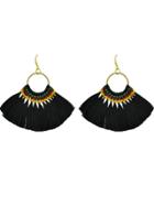 Romwe Black Boho Fan Shaped Earrings Ethnic Style Tassel Big Earrings