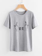 Romwe Letter And Gesture Print Marled T-shirt