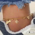 Romwe Dragonfly & Flower Charm Layered Chain Anklet