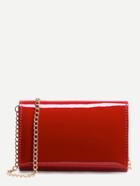 Romwe Red Faux Patent Leather Flap Wallet With Chain