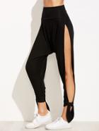 Romwe Wide Waistband Split Side Tied Hem Harem Pants