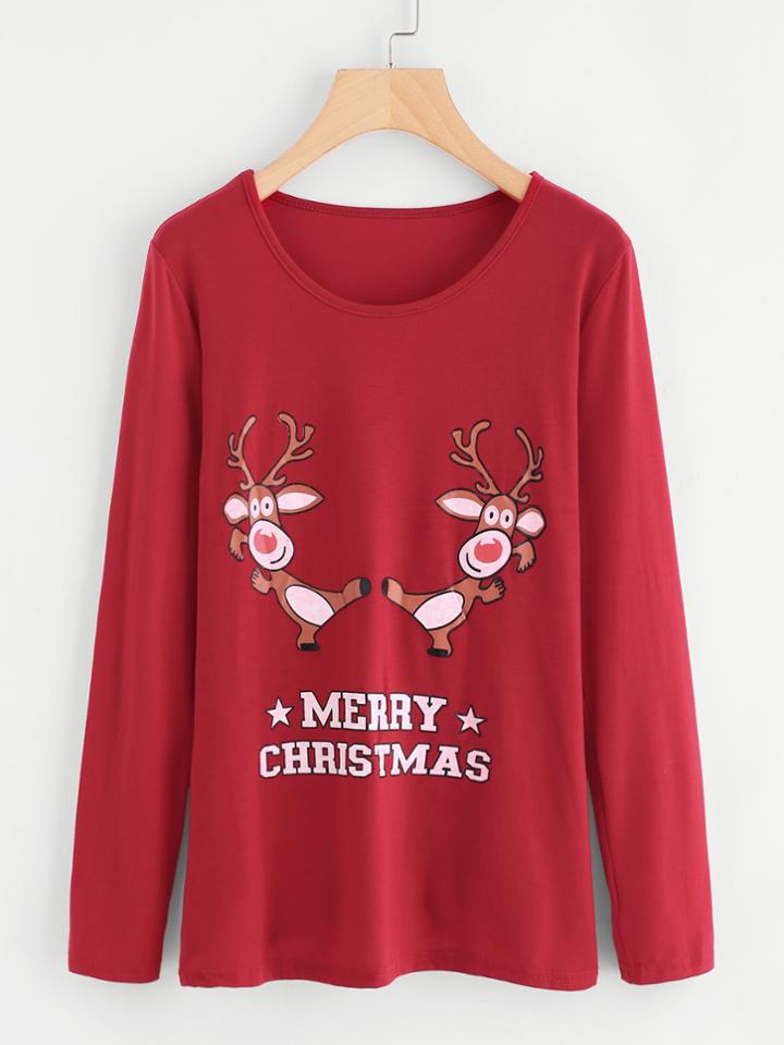 Romwe Christmas Print Tee