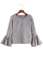 Romwe Bell Sleeve Ribbed Lace Up Corduroy Blouse