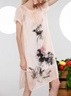 Romwe Pink Ink Print Split Dress