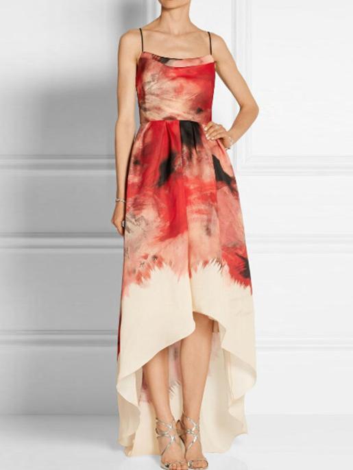 Romwe Spaghetti Strap Florals High Low Dress