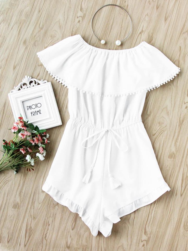 Romwe Flounce Layered Neckline Crochet Trim Romper