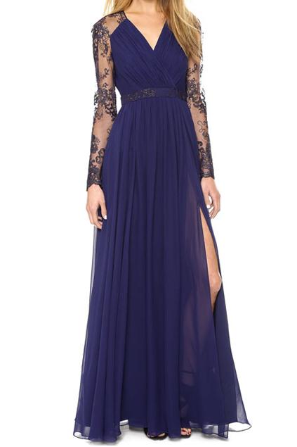 Romwe Lace Crochet V-neck Maxi Dress