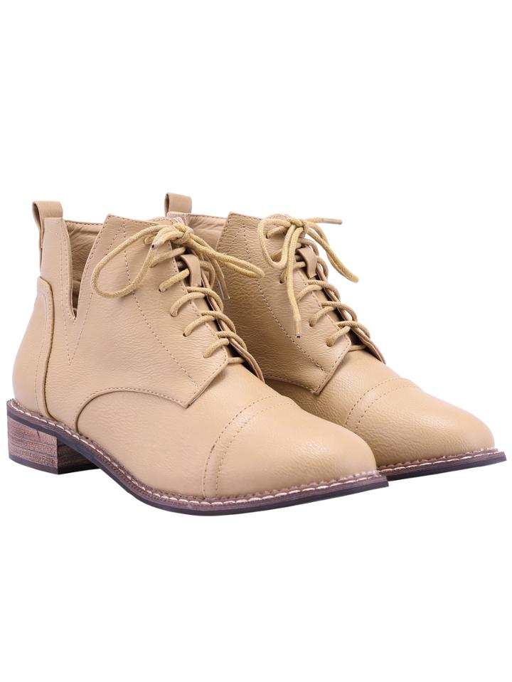 Romwe Apricot V Cut Lace Up Boots