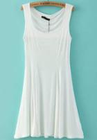 Romwe White Strap Slim Pleated Dress