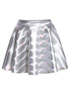 Romwe Flouncing Flare Silver Skirt