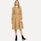 Romwe Double Breasted Solid Tweed Coat