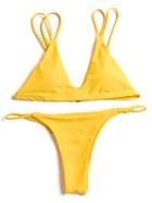 Romwe Yellow V Neck Sexy Bikini Set