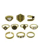 Romwe At-gold 10 Pcs/set Boho Chic Finger Rings Women Accessories