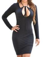 Romwe Long Sleeve Cut Out Lace Up Bodycon Dress