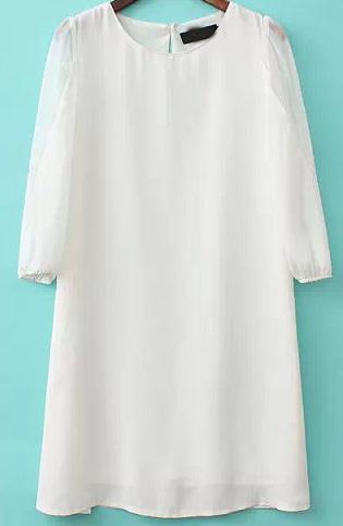 Romwe White Long Sleeve Sheer Mesh Loose Dress