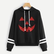 Romwe Drawstring Cartoon Print Hoodie