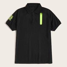 Romwe Guys Neon Panel Letter Print Polo Shirts
