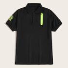Romwe Guys Neon Panel Letter Print Polo Shirts