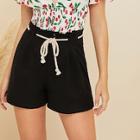 Romwe Button Fly Paperbag Waist Shorts With Rope